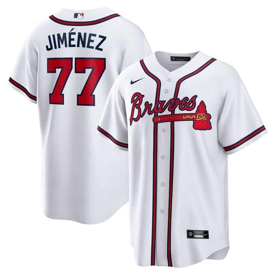 Men Atlanta Braves 77 Joe Jimenez Nike White Home Replica Player MLB Jersey
